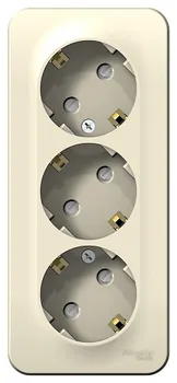 Розетка Schneider Electric BLNRA011312 3-я с/з со шторками 16А, 250В, изолир. пластина Молочная наруж