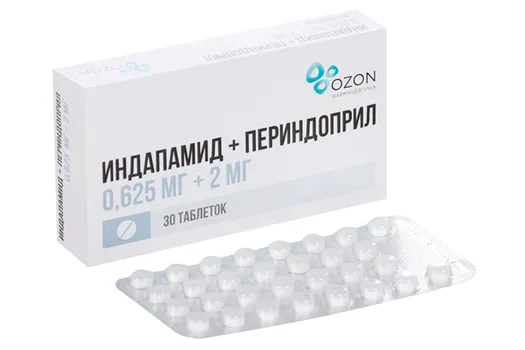 Индапамид+Периндоприл 0.625 мг+2 мг, 30 шт, таблетки