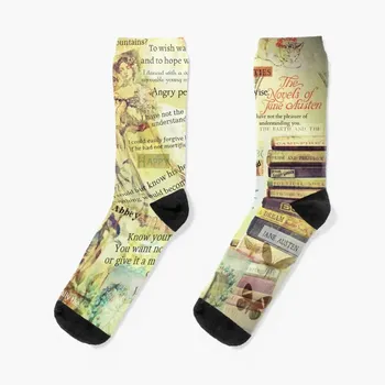Носки Jane Austen с цитатами, мужские Нескользящие носки с цветочным рисунком