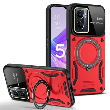 Чехол Magsafe с магнитной адсорбцией для OPPO A17 A57 A77 A77S Realme Narzo 50 Camera Protect, металлический вращающийся чехол-кольцо для автомобильного держателя For OPPO A17 чёрный