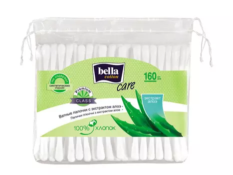 палочки гигиенические BELLA Сare 160шт с экстрактом алое, п/э