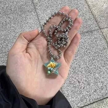 Милое Прохладное желеобразное ожерелье со звездой из смолы, металлическое ожерелье из бисера для женщин, корейская мода, милая необычная цепочка на шею Y2K, ювелирные изделия