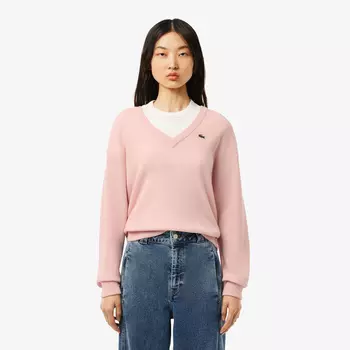 Женский шерстяной свитер Lacoste Relaxed Fit с v-образным вырезом