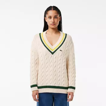 Женский вязаный свитер Lacoste c V-образным вырезом