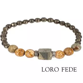 Браслет LORO FEDE Мужество из пирита и песчаной яшмы, серебро 925