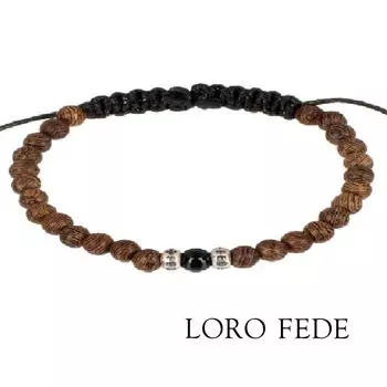 Браслет LORO FEDE Оберег из дерева, агата и серебра 925 пробы