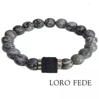 Браслет LORO FEDE Успех из вулканической лавы, серой яшмы и серебра 925