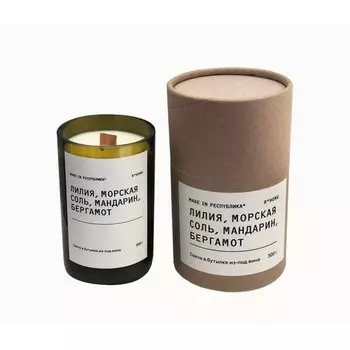 Свеча в бутылке из-под вина made in РЕСПYБЛИКА* Лилия, морская соль, мандарин, бергамот, 300 г