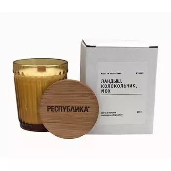 Свеча в стакане с деревянной крышкой made in РЕСПYБЛИКА* Ландыш, колокольчик, мох, 250 г