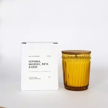 Свеча в стакане с деревянной крышкой made in РЕСПYБЛИКА* Черника, василек, мята и алое
