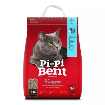 Наполнитель для лотка комкующийся, 24 л, 10 кг, бумажный пакет, Pi-Pi Bent