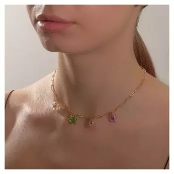 Цепь "Лето" цветы, цветная в золоте, L= 40 см