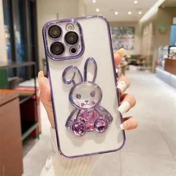Чехол для телефона с 3d мультяшным кроликом «Зыбучие пески» для Iphone 14pro Max 13 12 11 Pro Max 14plus, защита камеры, прозрачная новогодняя задняя крышка For iPhone 11