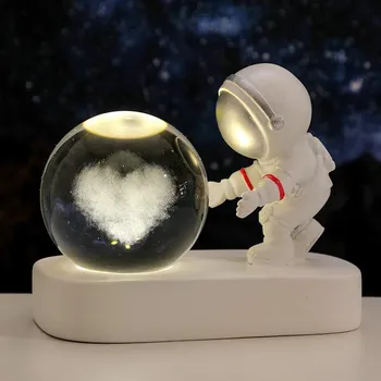 Креативный 3D астронавт хрустальный шар светодиодный ночник для детей спальня планета космическая солнечная система лампа USB Рождественский подарок ребенку Rain