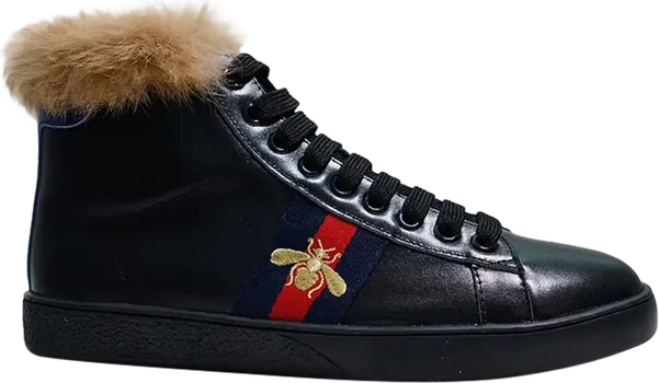 Кроссовки Gucci Stripe Ace High Black Fur, черный