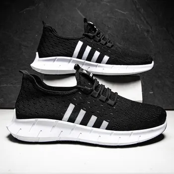 Обувь Мужские кроссовки Flying Weaving Breathable Sneakers Мужская мода Кроссовки для бега на открытом воздухе Низкие сетчатые мужские туфли 39 белый
