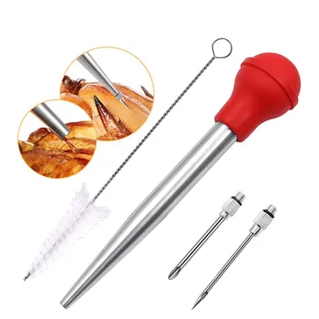 Нержавеющая сталь индейка Baster Baster шприц для приготовления мяса набор инжекторов с 2 иглами для маринада 1 чистящая щетка One Size чёрный