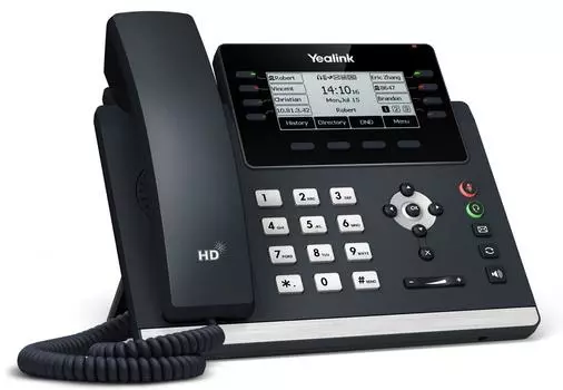 VoIP-телефон Yealink SIP-T43U, 12 SIP-аккаунтов, монохромный дисплей, PoE, черный/серебристый, без БП