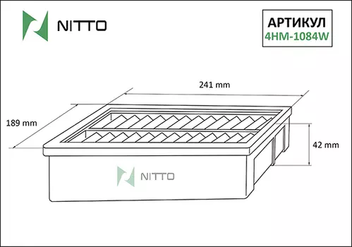 Воздушный фильтр Nitto, панельный для Honda (4HM-1084W)