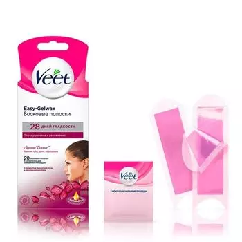 Полоски Veet Вит восковые для лица Suprem Essence с ароматом бархатной розы и эфир. маслами 18 шт