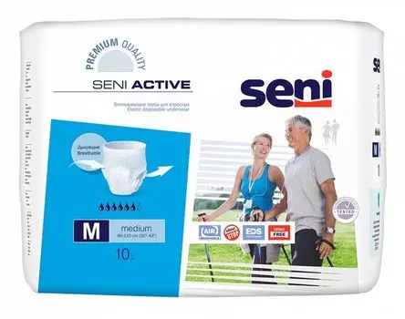 Подгузники-трусики для взрослых Active Seni/Сени 75-110см 1400мл 10шт р.M (2)