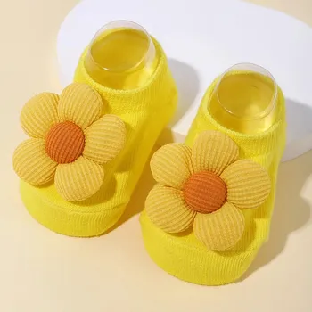 Sweet Multi -color Big Flower Knitted Short Socks Cute Baby Girl Non -slip Breathable Infant Floor Socks Newborn Birthday Gift