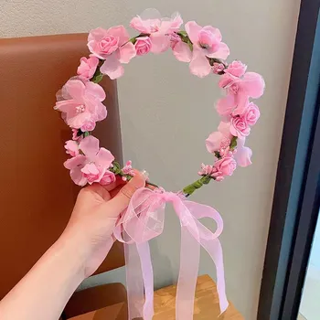 Sweet Butterfly Wreath Headband For Kid Children s Forest Style Hairbands Princess Flower Hair Band Flower Girl headpiece