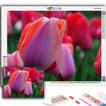 5D Алмазная картина Тюльпаны Мозаика DIY Алмазная вышивка Горный хрусталь Украшение дома Full Round 20X30CM