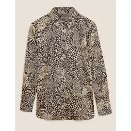 Рубашка с длинным рукавом из атласа с принтом животных, Marks&amp;Spencer