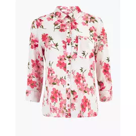Рубашка с длинным рукавом из льна с цветочным принтом, Marks&amp;Spencer