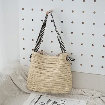 Женская модная соломенная сумка через плечо большой вместимости - Hollow Design Beach Tote 38*10*H31 коричневый
