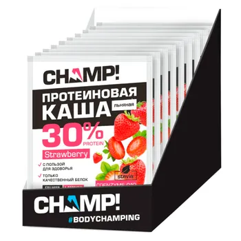 Протеиновая льняная каша CHAMP! с коэнзимом Q10, Клубника, 10 штук по 40 г, ЛЕОВИТ