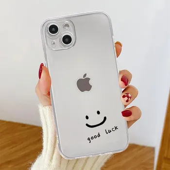 Прозрачный чехол со смайликом и полосками для Apple iPhone 14 11 13 12 Pro 7 8 Plus XR X XS Max 6 6S 13Pro силиконовый чехол для телефона iPhone 14 Plus
