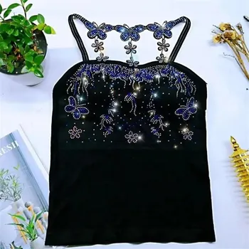 Hot Drill Camisole Женские спортивные майки Сексуальные женские майки Топы Летняя женская одежда Вечерний топ без рукавов Блестящий топ с бриллиантами L разноцветный