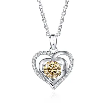 Bague Ringen 1,0 CT кулон из муассанита, ожерелье из стерлингового серебра, ожерелье в форме сердца, подарок на день матери, годовщину, день рождения для женщин 45cm синий