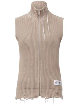 Трикотажный топ на молнии MM6 Maison Margiela, нейтральный цвет
