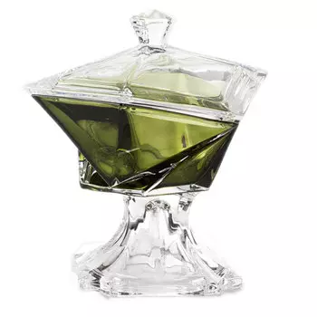 Конфетница на ножке с крышкой Crystalite Bohemia 23,5см, хаки