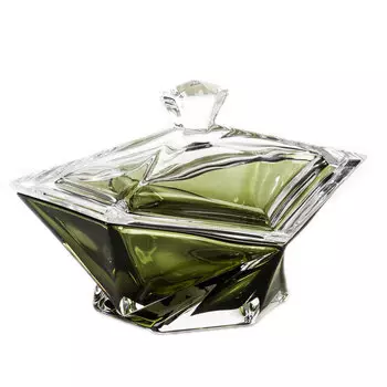 Конфетница с крышкой Crystalite Bohemia Оригами 16см, хаки