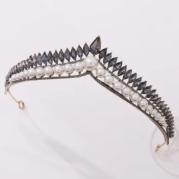 Korean style new bridal pearl crown tiara, simple and elegant princess crown goddess hair accessories