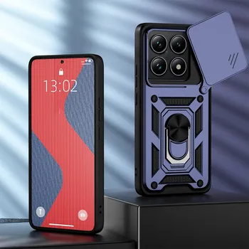 KEYSION противоударный бронированный чехол для Xiaomi 14T Pro 5G слайдер камера объектив защитное кольцо подставка телефон задняя крышка для Xiaomi 14T 5G for Xiaomi 14T красный
