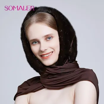 SOMALER шапки из 100% натурального норкового меха для женщин, зимняя шапка-шарф, модные элегантные теплые женские шапки, новые меховые шапки