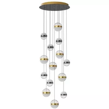 Подвесная люстра каскадная Odeon Light Roni 5037/132L ант.бронза/никель/прозрачн/молочный/металл/акрил LED 132W 4000K 6600лм