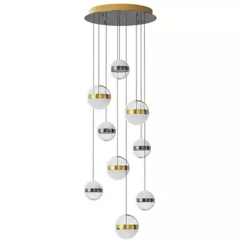 Подвесная люстра каскадная Odeon Light Roni 5037/84L ант.бронза/никель/прозрачн/молочный/металл/акрил LED 84W 4000K 4800лм