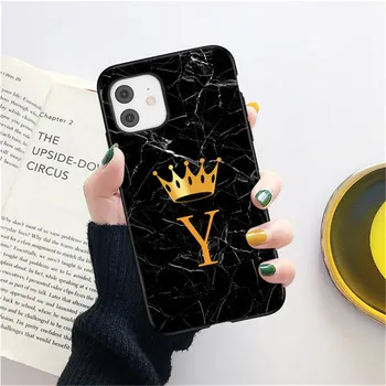 Чехол для телефона с буквами от A до Z для Iphone 13 Pro Max 11 12 Mini X XR XS Max 12 Pro 8 7 Plus SE 2020, черный чехол с мраморным узором iPhone SE(2020)