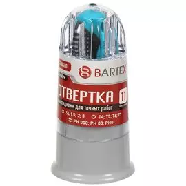 Набор отверток для точных работ, 11 предметов, Bartex, SL, PH, T, трехкомпонентная ручка, с насадками, пенал, AI-3004001