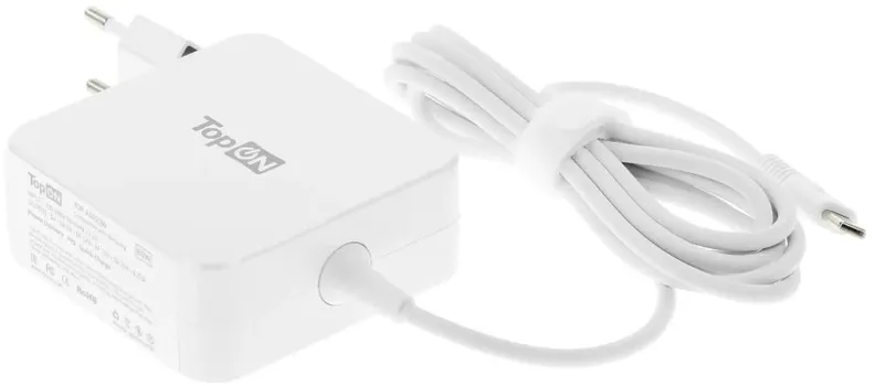 Блок питания для ноутбука Asus TopOn TOP-AS65QW 65W кабель Type-C, PD, QC 3.0, в розетку, кабель 180 см, белый.