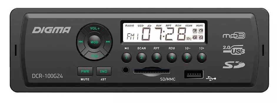 Автомагнитола Digma DCR-100G24 1DIN 4x45Вт