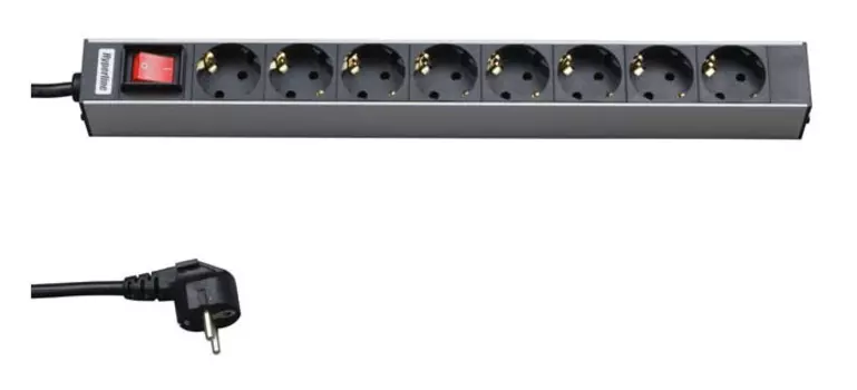 Блок распределения питания Hyperline SHT19-8SH-S-2.5EU гор.размещ. 8xSchuko базовые 16A Schuko 2.5м