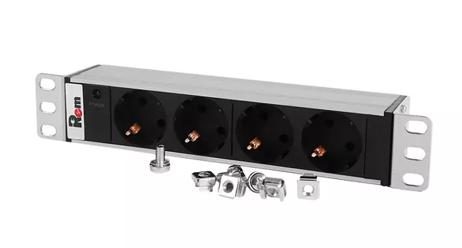 Блок розеток Rem-10 без шнура с инд., 4 Schuko, вход IEC 60320 C14, 10 A, алюм., 10" (R-10-4S-I-220-Z)