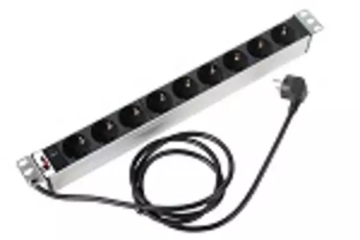 Блок розеток Rem-16 с инд., 9 Schuko, 16 A, алюм., 19", шнур 1,8 м (R-16-9S-I-440-1.8)